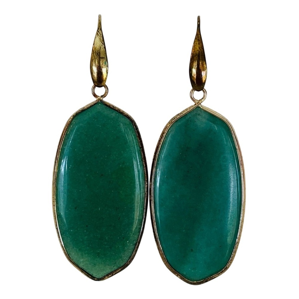 Gold Plated Green Stone Drop Earrings